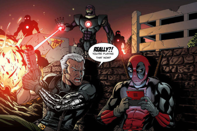 Deadpool e Cable em um momento de descontração das HQs